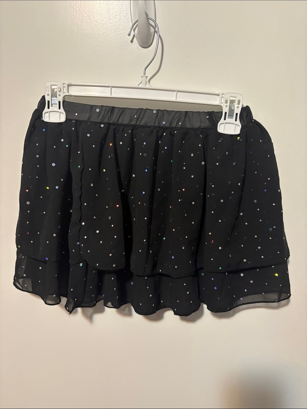 Black Sequin Tiered Mini Skirt